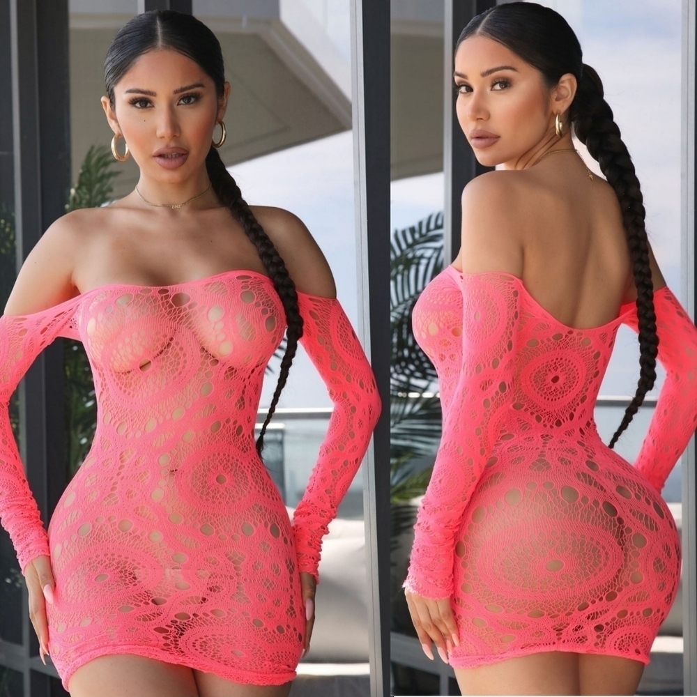 WILD SPIRIT CORAL NEON ULTRA STRETCH SWIM COVER UP DRESS